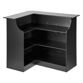 Home Bar Unit, L-Shaped Wine Bar Cabinet Table 4-Tier with Storage Shelves, Wine Glass Holder, 300 lbs Max Capacity, Wood Liquor Cabinet for Home