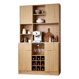 Wine Cabinet, Coffee Bar Cabinet with 9 Wine Bottle Racks, Modern Buffet Sideboard with Glass Holder, LED Light, Charging Station, for Home Kitchen