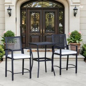 3pcs Rattan Wicker Patio Bar Set chair  with Soft Cushion Outdoor Furniture for Backyard Lawn Deck Poolside Comfortable Seating Area