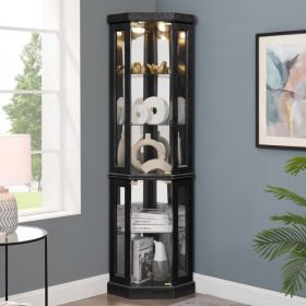 Lighted Corner Curio Cabinet - Display Case for Living Room, Antique Collectibles