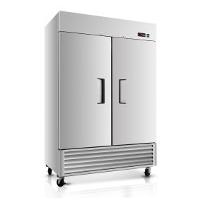 54" Commercial Refrigerator 49 Cu.ft with 2 Solid Door Reach-In Refrigerators Stainless Steel ETL Approved Upright Fridge Storage
