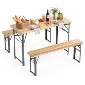 3-Piece Folding Picnic Table with Benches Fir Wood Portable Bear Camping Set