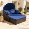 Patio PE Rattan Daybed Outdoor Sofa Set with Retractable Canopy Soft Cushions Comfortable Relaxing Garden Furniture