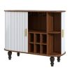 39" Fluted Liquor & Coffee Bar Cabinet with 6 Wine Racks and 3 Glass Holders, Mid-Century Modern Bar Cabinet with A Large Storage Drawer