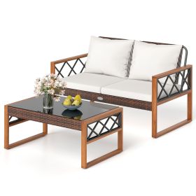 2 Pieces Patio PE Wicker Furniture Set Outside Conversation Set for Porch