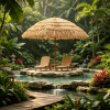 Portable 6.5 Feet Thatched Tiki Beach Umbrella Adjustable Tilt for Backyard Outdoor Relaxation And Sun Protection-2 x Patio Umbrella