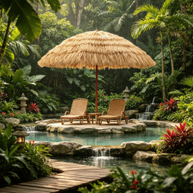 Portable 6.5 Feet Thatched Tiki Beach Umbrella Adjustable Tilt for Backyard Outdoor Relaxation And Sun Protection-2 x Patio Umbrella