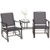 Outdoor Glider Chairs with Coffee Table, Patio 2-Seat Rocking Chair Swing Loveseat with Breathable Sling for Backyard, Garden, and Porch, Gray