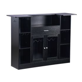 Home Bar Unit, Wine Bar Cabinet Table 4-Tier with Storage Drawer Shelves, Wine Glass Holder, Bottle Rack, LED Light