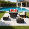 6-Piece Outdoor Patio Furniture Set, Wicker Rattan Outdoor Sectional Conversation Set with 50000BTU Propane Fire Pit Table, Cushioned Sofas