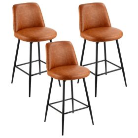VEVOR Bar Stool Set of 3, 27 inch Counter Height Swivel Stools, Modern PU Leather Counter Barstool with Backrest and Metal Legs, Armless Bar Chai
