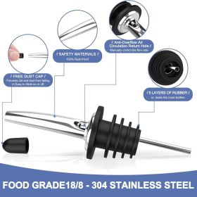 60-Pack Stainless Steel Pour Spouts for Liquor Bottles Oil Vinegar and Wine,Liquor Bottle Pourers with Rubber Dust Caps,Bar accessories