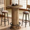 80 Cm round Dining Table with Wood Stripe Base Small Circular Table with Footrest in Brown for Kitchen &amp; Mini Bar (table only)
