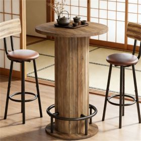 80 Cm round Dining Table with Wood Stripe Base Small Circular Table with Footrest in Brown for Kitchen &amp; Mini Bar (table only)