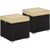 Wicker PatioStorageOttomans with Cushions, Set of 2, Brown/Khaki
