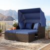 Outdoor Patio Rattan Daybed with Retractable Canopy and Side Tables