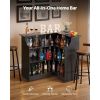 Home Bar Unit, L-Shaped Wine Bar Cabinet Table 4-Tier with Storage Shelves, Wine Glass Holder, 300 lbs Max Capacity, Wood Liquor Cabinet for Home