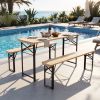 3-Piece Folding Picnic Table with Benches Fir Wood Portable Bear Camping Set