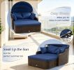 Patio PE Rattan Daybed Outdoor Sofa Set with Retractable Canopy Soft Cushions Comfortable Relaxing Garden Furniture