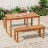3 Pieces Acacia Wood Picnic Set with Outdoor Dining Table and 2 Benches for 4 People