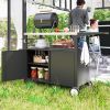 Outdoor Grill Cart Table with Stainless Steel Top, Movable Pizza Oven Table with Foldable Side Table, Wheels