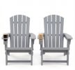 Set of 2 Adirondack Chairs with Cup Holder HDPE Wood-Like Texture for Garden Outdoor Relaxation in Stylish Design