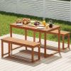 3 Pieces Acacia Wood Picnic Set with Outdoor Dining Table and 2 Benches for 4 People