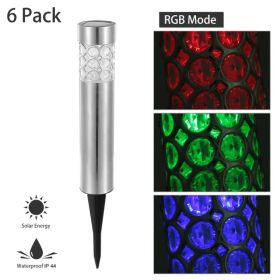 Solarek 6 Pack Outdoor Solar Light IP44 Waterproof RGB Garden Lamp Landscape Lawn Décor Light (Option: silver)