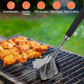 BBQ Grill Cleaning Brush Stainless Steel Barbecue Cleaner Scraper 16.5in Handle Stiff Wire Bristles For Grill Cooking Grates (Color: silver)