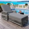 Outdoor Long Reclining Chaise, Wicker Lounge with Armrests, Patio Adjustable Recliner with Soft Removable Cushions