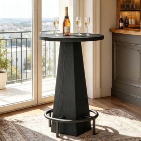 Counter Height round Pub Table with Footrest Bar Dining Table for Kitchen Home Pub Furniture (Color: Black)