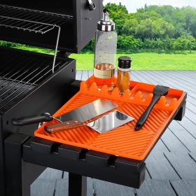 Silicone Tools Mat for Griddle Kitchen Cooking Baking Countertop-Side Shelf Spatula Mat with Drip Pad for Blackstone Weber Traeger Pit Boss Flat Top G (Color: Orange)