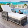 Outdoor Long Reclining Chaise, Wicker Lounge with Armrests, Patio Adjustable Recliner with Soft Removable Cushions