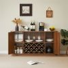 58" Modern Wavy Curve Sideboard-Multifunctional storage cabinet with wine rack and glassware holder