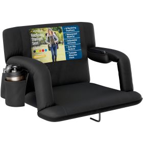 Alpcour Reclining Stadium Seat - Waterproof Foldable Camping Chair with Extra Thick Padding and Wide Back Support (Color: Black, size: Extra-Wide)