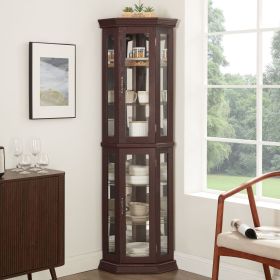 Glass Cabinet Lighted Corner Cabinet Corner Display Curio Cabinet, Glass Display With Light(Included)Bar Cabinet (Color: as Pic)
