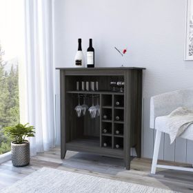 Bar Cabinet Castle, One Open Shelf, Six Wine Cubbies, Carbon Espresso Finish (Color: as Pic)