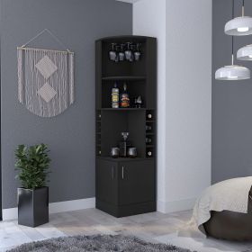 Bar Cabinet Papprika, 8 Wine Cubbies, Double Door, Black Wengue Finish (Color: as Pic)