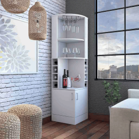 Bar Cabinet Papprika, 8 Wine Cubbies, Double Door, White Finish (Color: White)