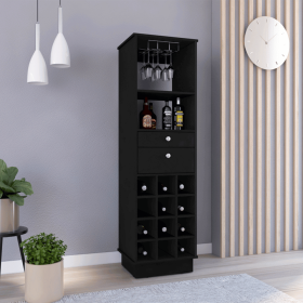 Bar Cabinet Bureck, Two Drawers, Twelve Wine Cubbies, Black Wengue Finish (Color: Black)