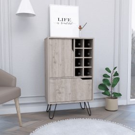 L Bar Cabinet Silhill, Eight Wine Cubbies, Two Cabinets With Single Door, Light Gray Finish (Color: Light Gray)