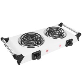2000W Electric Dual Burner Portable Coil Heating Hot Plate Stove Countertop RV Hotplate with 5 Temperature Adjustments Portable Handles (Color: silver, size: Double)