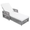 Outdoor Long Reclining Chaise, Wicker Lounge with Armrests, Patio Adjustable Recliner with Soft Removable Cushions