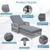 Outdoor Long Reclining Chaise, Wicker Lounge with Armrests, Patio Adjustable Recliner with Soft Removable Cushions